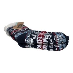 BNWT MUK LUKS Slipper Sock Fleece-Lined, Non-Slip, Snowflake Knit, Cozy S/M 5-7
